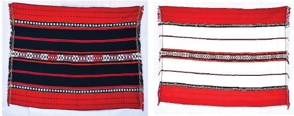 The GI tagged Chakhesang Naga shawls- Rira (L) worn by the menfolk and Rura (R) worn by the women. (Photo Courtesy: CWWS)